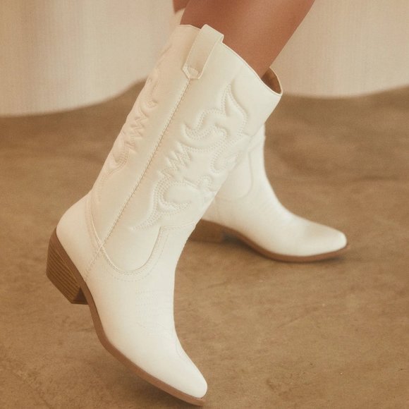 NEW Pointed Toe Embroidered Cowboy Cowgirl Western Mid-Calf High Boot Block Heel - Picture 3 of 10